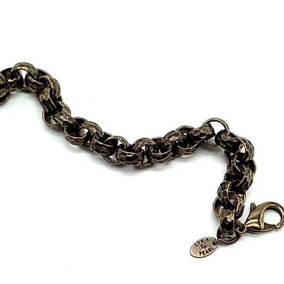 Vintage EP Erwin Pearl Hammered Chunky Rolo Chain Link Bracelet Unisex - Picture 6 of 16